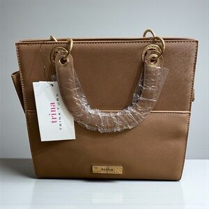 Trina Turk Brown Satchel with Gold Accents